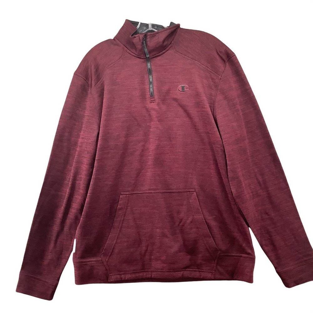 Champion 1/4 Zip Fleece Pullover Mens L Burgundy Red Performance Sweatshirt
